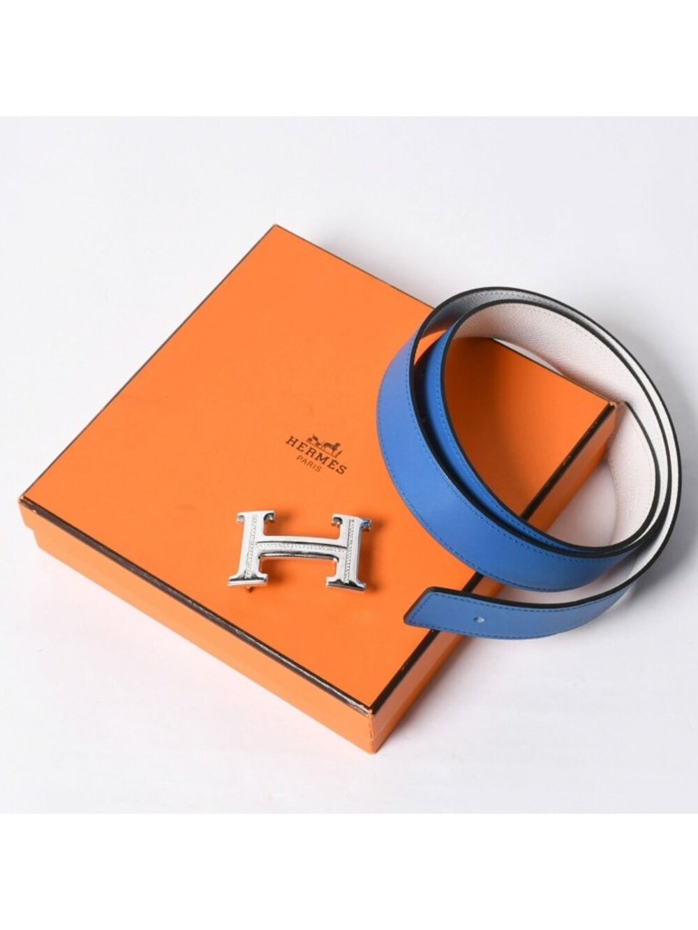 Hermes Belt Buckle H Logo Diamond Reversible Blue White Silver